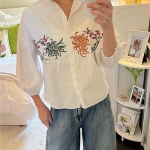 Ellison White Button Down with Floral Embroidery